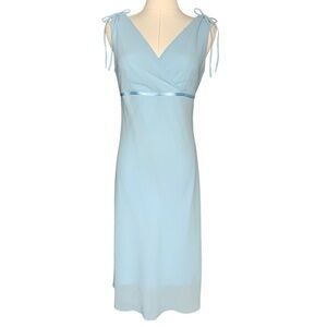 VTG 90s Luly K Baby Blue Maxi Dress Ribbon Accent Waist Tie Bow Cute Retro Party